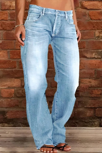 Women's Casual Mid-Waist Distressed Denim Pants