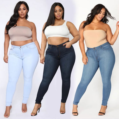 Plus Size High Elastic Denim Pencil Pants for Women