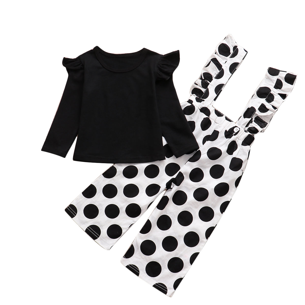 Black Long Sleeve Top and Dotted Pants Set for Girls