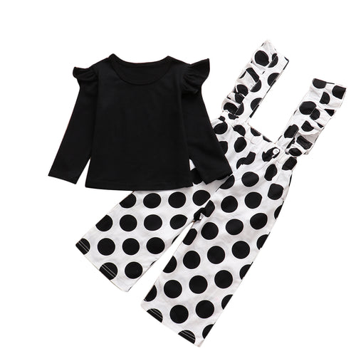 Black Long Sleeve Top and Dotted Pants Set for Girls