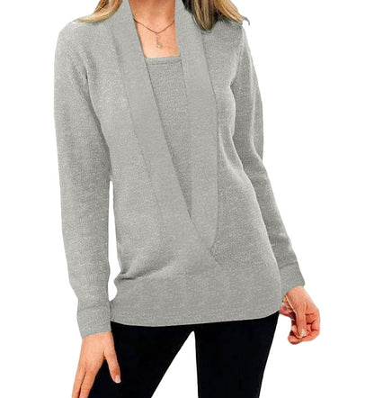 Knitted Solid Color Deep V-Neck Long Sleeve Sweater