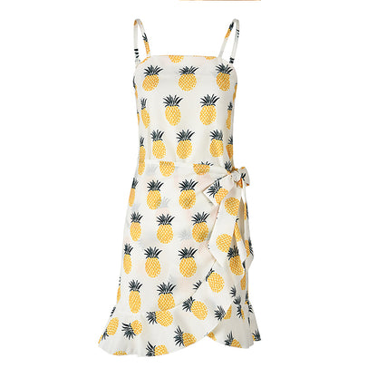 Leaf Print Cami Chiffon Dress - Irregular Short Skirt