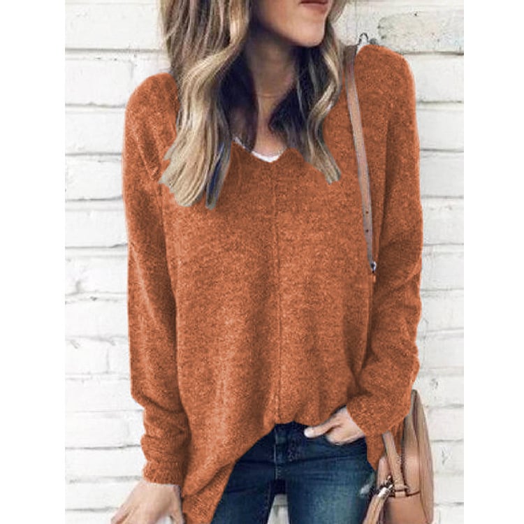 V-neck Plus Size Fleece Pullover Sweater for Women