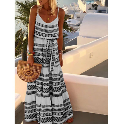 New Plus Size Bohemian Deep V Neck Dress