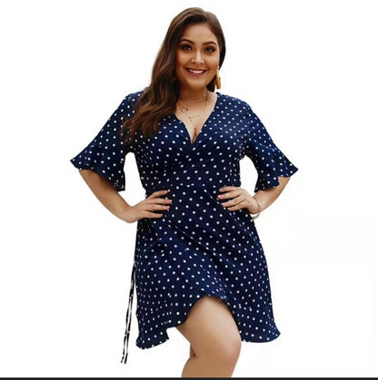 Women's  V-Neck Polka Dot Plus Size  Dress