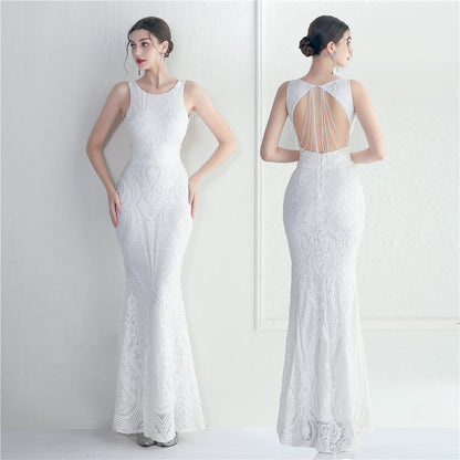 Long Sequin Evening Dress with Backless Design