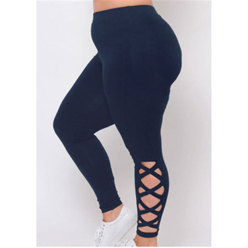Plus Size Solid Color Cross Strap Pants for Women