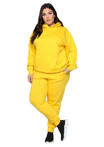 Plus Size Casual Solid Color Hooded Sweater Set