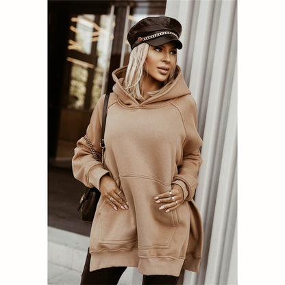 Women's Hooded Long Sleeve Slit Sweatshirt