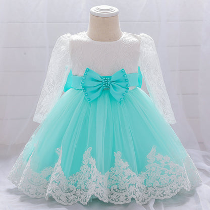 Lace Stitching Long-Sleeved Washing Gown