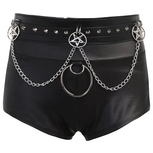 Gothic Skinny PU Faux Leather Shorts for High Street Style
