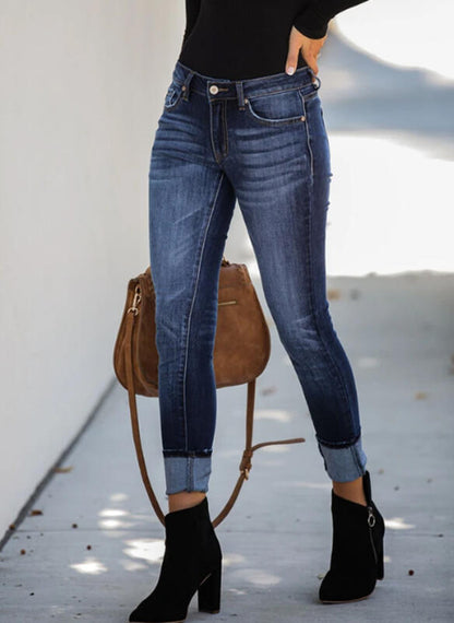 Stylish Women's Mid-Rise Blue Denim Pants