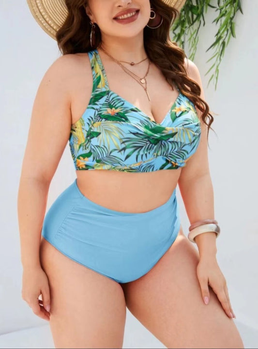 Plus Size High Waist Digital Print Swimsuit