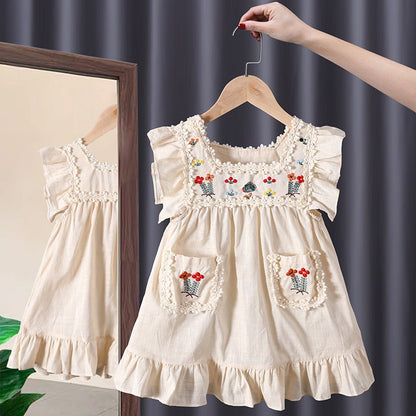 New Style Lace Short Sleeve Dress for Girls