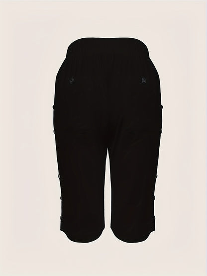 Plus Size Women's Casual Button Pants with Pockets