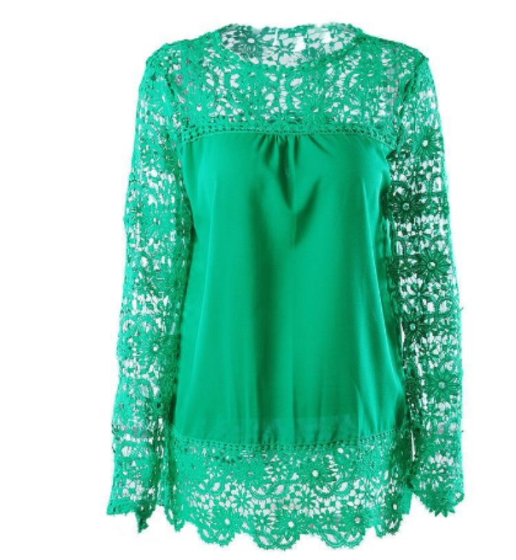 Lace Floral Chiffon Blouse with Long Sleeves for Women