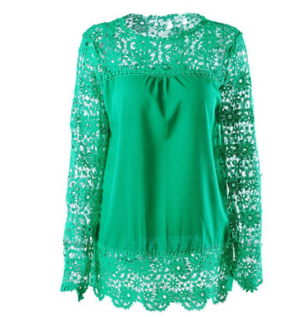 Lace Floral Chiffon Blouse with Long Sleeves for Women