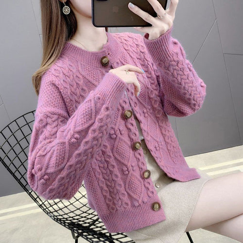 Women's Solid Color Loose Knit Cardigan Sweater
