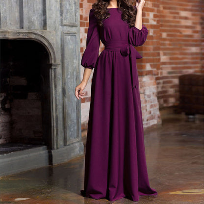 Plus Size Long Sleeve Evening Dress with Bow Tie