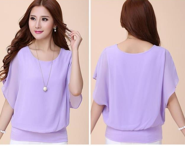 Plus Size Batwing Sleeve Chiffon Blouse for Women