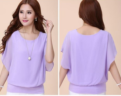 Plus Size Batwing Sleeve Chiffon Blouse for Women
