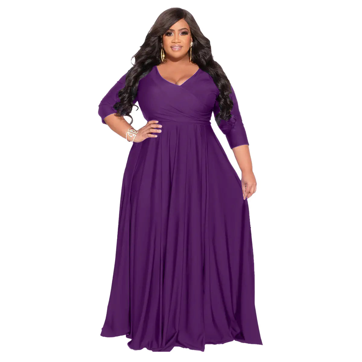 Plus Size V-Neck Elegant Wedding Dress Long Skirt