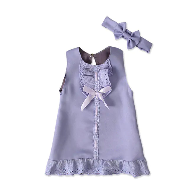 2pcs Set Baby Girl's Summer Dress with Bow Headband