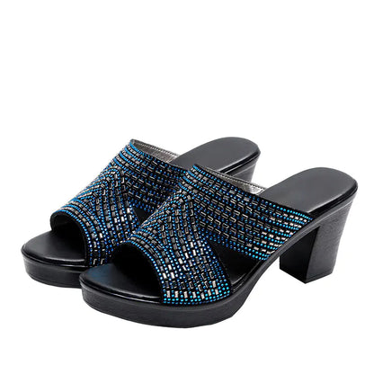 Rhinestone Platform Thick Heel High Heels