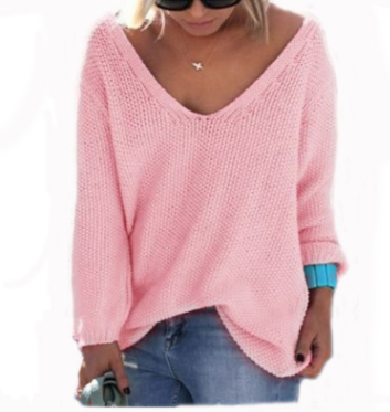 V-Neck Solid Color Sweater for Women