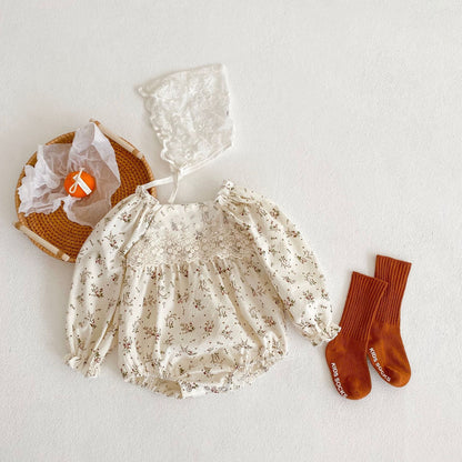 Floral Lace Long-sleeved Romper for Baby Girls