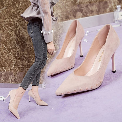 Stiletto Heels with Rivets and Pointed Toe Design
