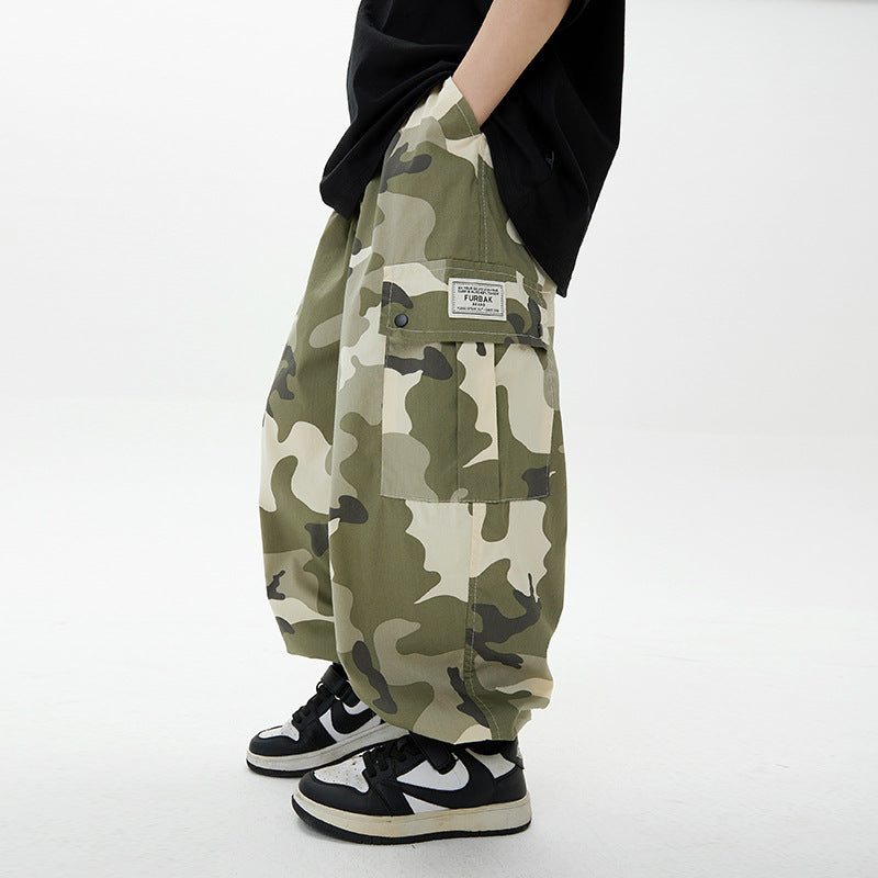 Boys' Autumn Camouflage Cotton Cargo Pants