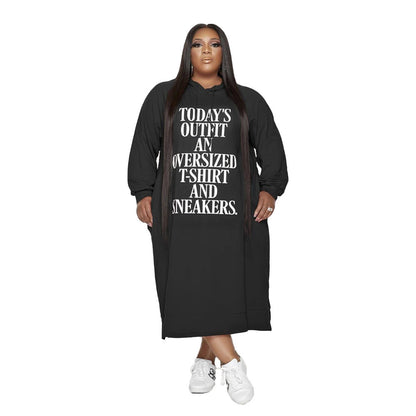 Printed Mid-Length Hoodie Dress for Women