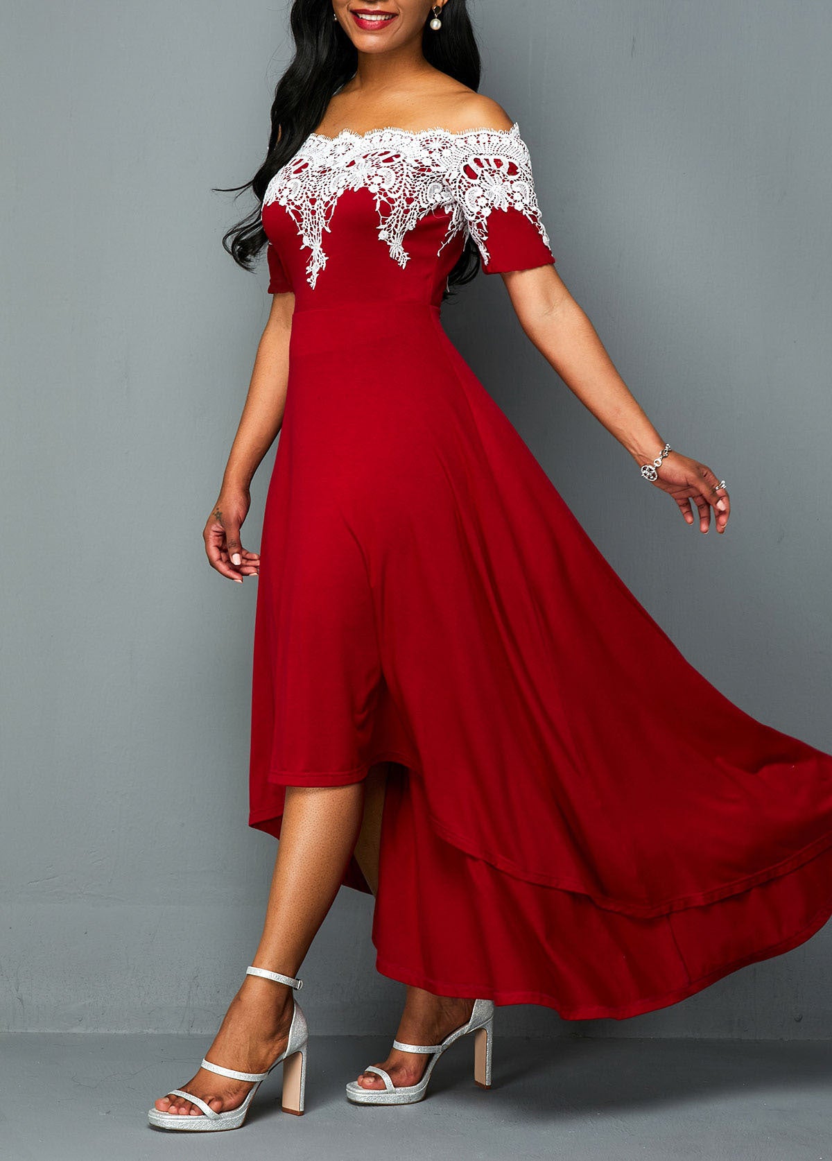 Plus Size Off-Shoulder Lace Panel Maxi Dress