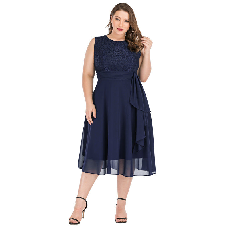 Elegant Plus Size Lace Chiffon Fit and Flare Dress