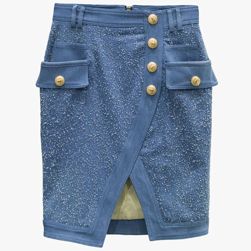 Frosted Metal Buckle Irregular Split Hip Skirt