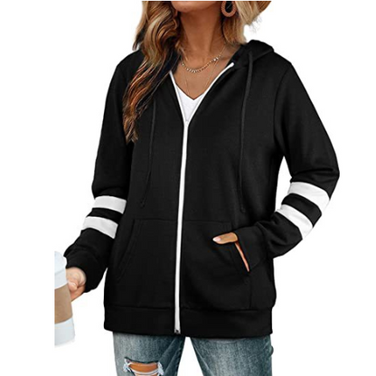 Women's Solid Color Zipper Hoodie Cardigan Sweater