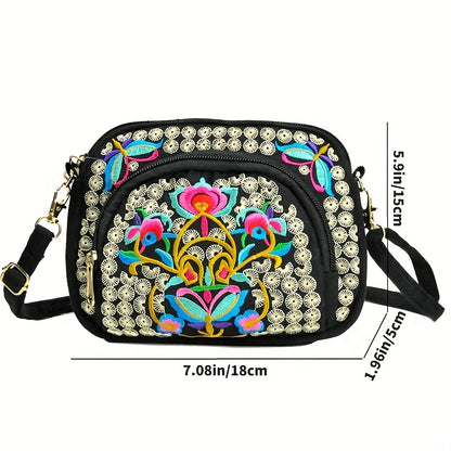 Vibrant Floral Embroidered Crossbody Bag for Women