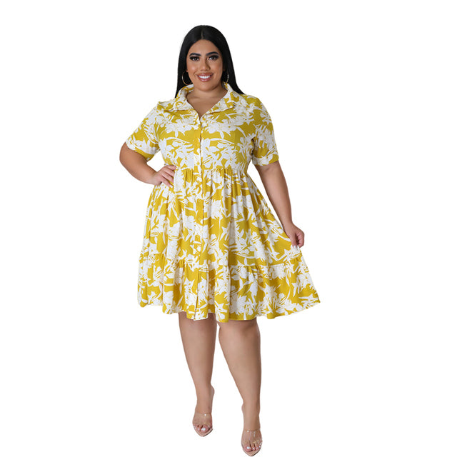 Plus Size Floral Print A-Line Dress for Women