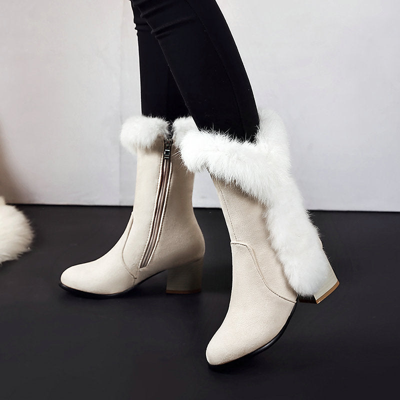 Winter Warm  Fur Boots for Women with Heels