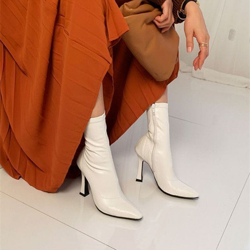 Korean Small Square Toe Stiletto High Heels Boots