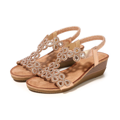 Rhinestone Bohemian Wedge Sandals for Women