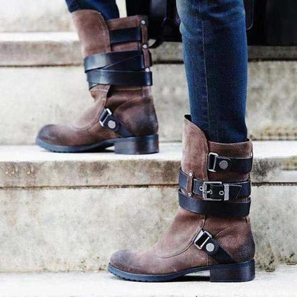 Vintage Men's Suede Boots with Thick Heels & Buckle