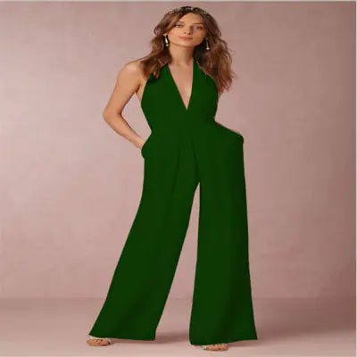 Sleeveless Halter Jumpsuit - Elegant Backless Fashion