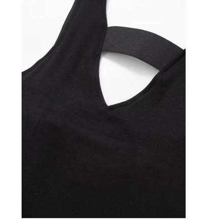 V-neck Off-Shoulder Knitted Sleeveless Dress