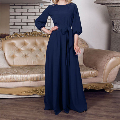 Plus Size Long Sleeve Evening Dress with Bow Tie