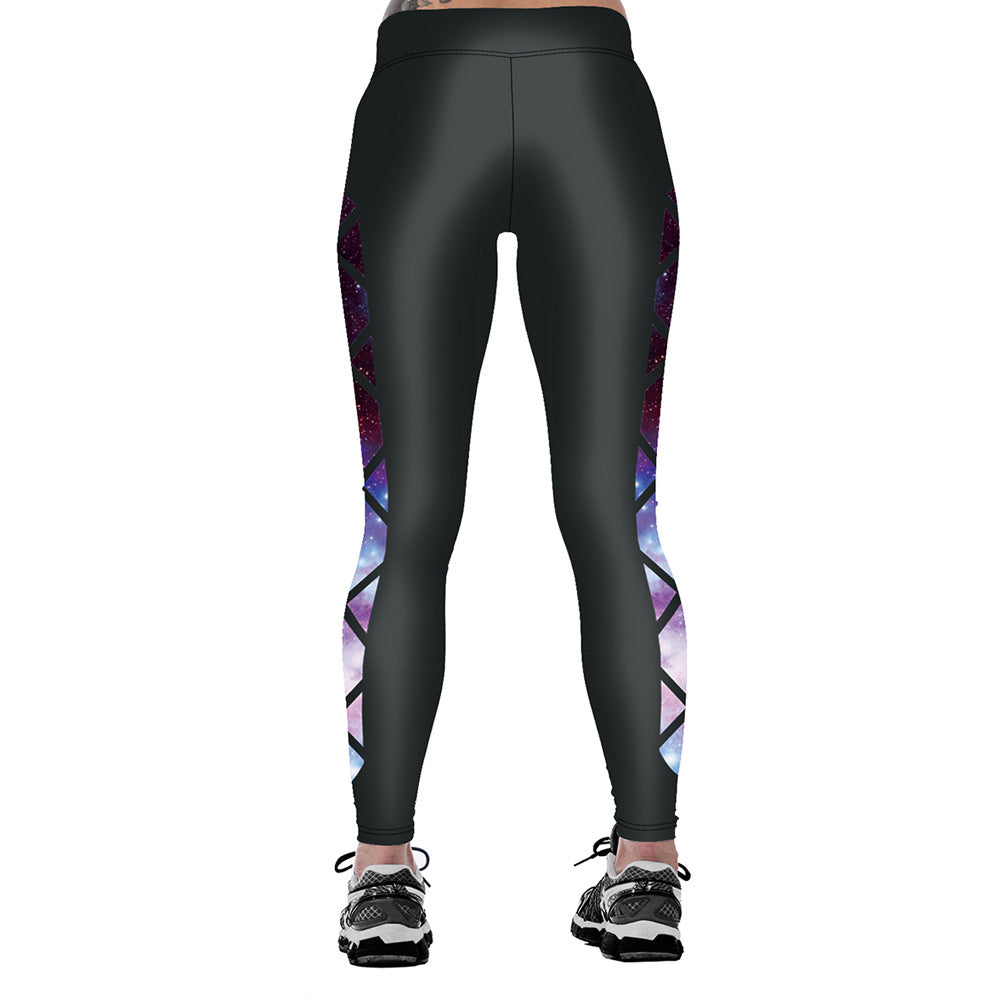 Purple Starry Sky High Waist Nine-Point Fitness Pants