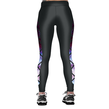 Purple Starry Sky High Waist Nine-Point Fitness Pants