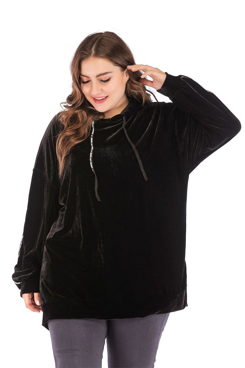 Plus Size Black Striped Hoodie  for Women