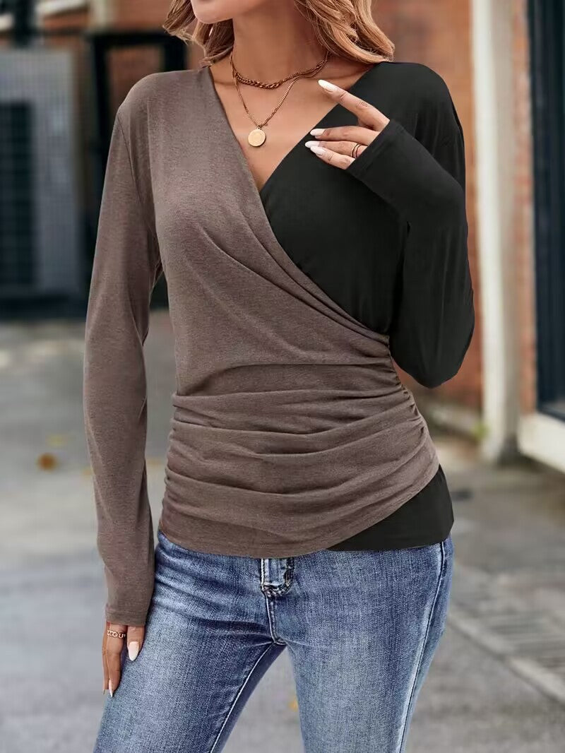Elegant V-Neck Long Sleeve Casual Top for Work